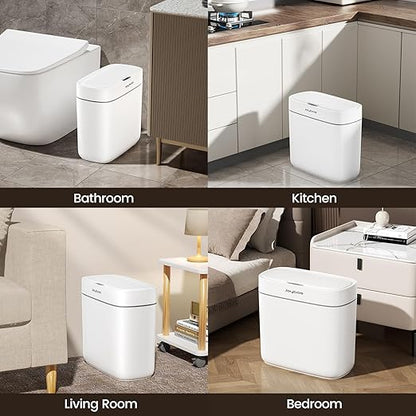 MOPALL Automatic Motion Sensor Bathroom Trash Can with Lid, 3.5 Gallon Touchless Garbage Can, IPX5 Waterproof Smart Small Waste Basket for Bedroom Kitchen Office