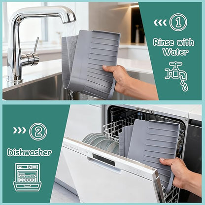 Silicone Sink Edge Protector Splash Guard, 30x4 Inch with Suction Cups & 5°Tilt, Cuttable for Kitchen Bathroom Countertops, Granite Quartz Surfaces (Gray)