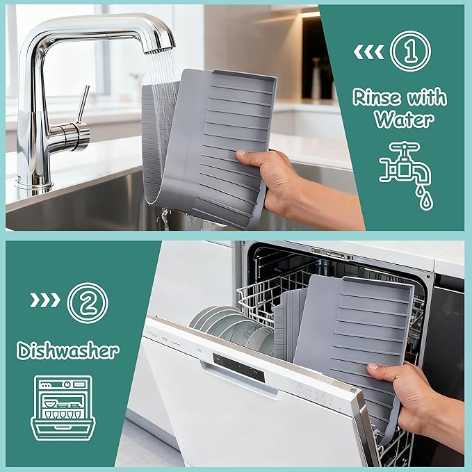 Silicone Sink Edge Protector Splash Guard, 20x4 Inch with Suction Cups & 5°Tilt, Cuttable for Kitchen Bathroom Countertops, Granite Quartz Surfaces (Gray)