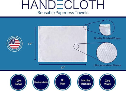 Reusable Paper Towel Set/Towels with Cork Fabric Basket/American Made/Machine Washable/Absorbent and Durable Edges and No Pilling (Reversible Khaki & Cork Basket, 12 Towels)