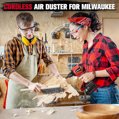 LIVOWALNY Cordless Air Pump Dust Blower Compatible with Milwaukee 18V Battery, Brushless Air Duster Compressed Air Mattress Pump w/ 3 Speeds & 7 Nozzles & 447 MPH/39 CFM for Workshop Cleaning