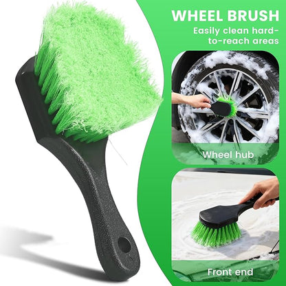 Car Wash Brush with Long Handle, 62'' Car Wash Mop, 7Pcs Chenille Microfiber Cars Washing Kit with Window Squeegee/Microfiber Towels /Wheel Brush for Cars RV Truck Boat Floor Window, Green