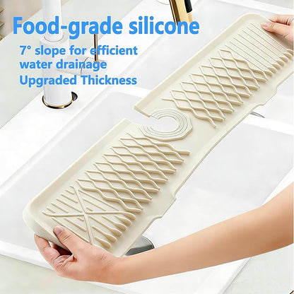 EBIGIC 24 Inch Silicone Faucet Mat for Kitchen Sink, 7° Slope Fast Self-Draining Sink Splash Guard, Kitchen Sink Water Catcher Organizer, Kitchen Sink Accessories (off-white, 24''x5.6'')