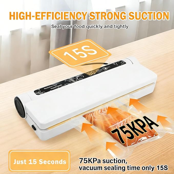 Portable Vacuum Sealer Machine for Food Saver, Compact Mini Bag Sealer+20 Vacuum Storage Bags, One-Touch Automatic Seal In 7-15s for Dry/Wet/Oily Foods,White