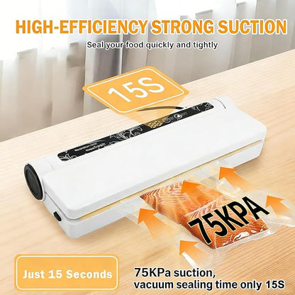 Portable Vacuum Sealer Machine for Food Saver, Compact Mini Bag Sealer+20 Vacuum Storage Bags, One-Touch Automatic Seal In 7-15s for Dry/Wet/Oily Foods,White