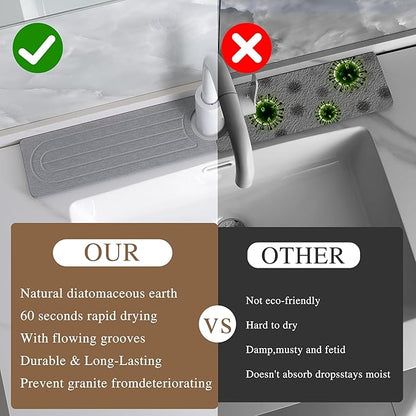 Faucet Mat for Kitchen Sink -Diatomite Stone Drying Mat for Kitchen Counter & Bathroom Sink,Quick-Dry Kitchen Sink Mat-Sink Protector & Splash Guard,Super Absorbent (Gray, 23.6"x4")