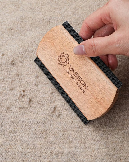 VASSON Cashmere Comb for Sweaters & Wool - Thicker Solid Beechwood Handle Fabric Shaver - 20% Larger Manual Depiller & Fuzz Remover for Knits, Scarves, and Coats (Dual-Sided Design)