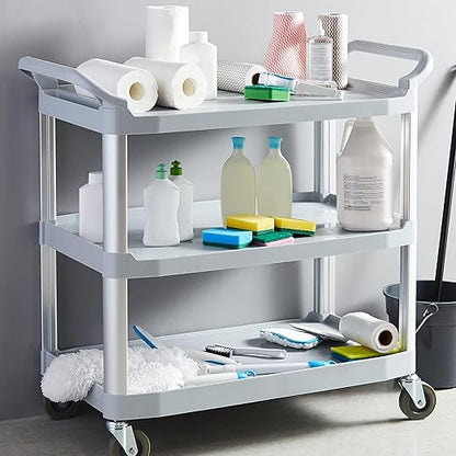 Amazon Basics 3-Tier Rolling Utility Cart, Commercial Grade, 400 lbs Loading Capacity, Portable Mobile Shelving, Gray
