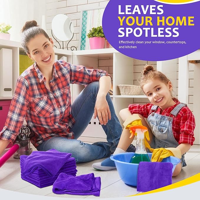 Nuenen Microfiber Cleaning Cloths for Cars 16 x 16 Inch Ultra Absorbent Car Towels Drying Reusable Cleaning Supplies House Kitchen Window Microfiber Towel (150 Pcs,Purple)