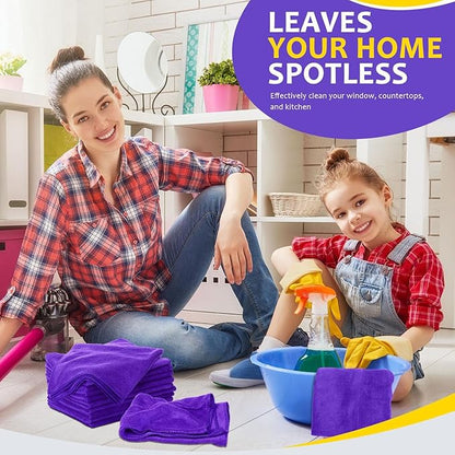 Nuenen Microfiber Cleaning Cloths for Cars 16 x 16 Inch Ultra Absorbent Car Towels Drying Reusable Cleaning Supplies House Kitchen Window Microfiber Towel (150 Pcs,Purple)
