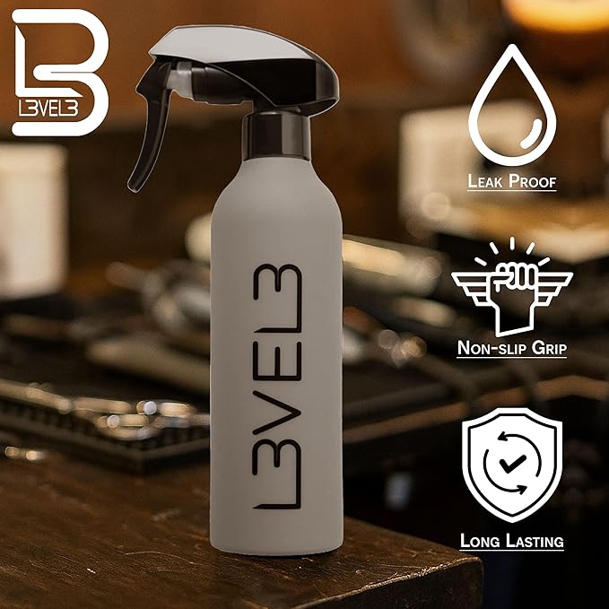 L3 Level 3 Rubberized Spray Bottle - Precise Action Mist Bottle for Effortless Hair Styling - Rubber Grip for Total Control