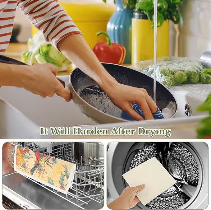 12Pcs Swedish Dishcloths for Kitchen, Quick-Drying Reusable Paper Towels, Absorbent Washable Kitchen Dish Rags, Soft Cellulose Sponge Cloths for Countertop Sink Flower Bird (12pcs Colorful Birds)
