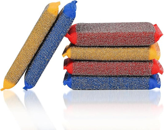 Kitchen Dish Sponges Steel Scrubbers - 6 Pack Multicolored Non Scratch Heavy Duty Scrub Sponges，Reusable Multipurpose Metal Cleans for Washing Dishes，Pots and Pans，Household Cleaning，Bathroom
