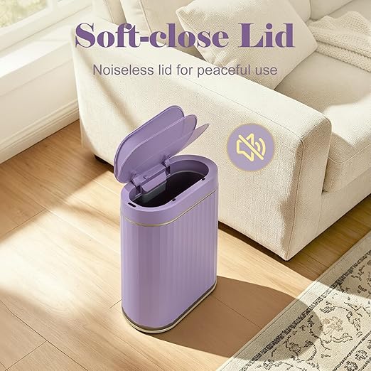 ELPHECO Bathroom Sensor Trash Can - 2 Gallon Automatic Garbage Can, IPX5 Waterproof Bathroom Trash Bin, Slim Garbage Can for Bathroom, Office, Bedroom, Living Room, Purple