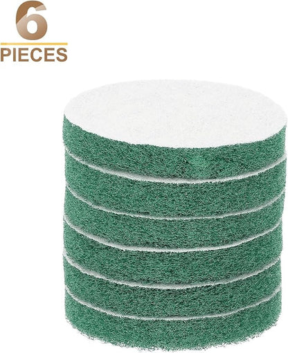 HARFINGTON 6pcs Scrubber Scouring Pads 180 Grits 3 Inch Drill Power Brush Hoop and Loop Surface Conditioning Disc Drill Scuffing Disc Scrub Pads for Home Kitchen Cleaning, Green
