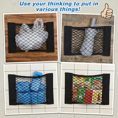 Plastic Holder Bag, Mesh Grocery Bag Holder, Adhesive Small Trash Bags Holders for Home, Wall (40×25cm)