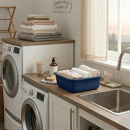 DecorRack 2 Plastic Wash Basins, Large 10 Quart Graduated Bucket, Portable Washbasin for Washing, Cleaning, Foot Bath, Dishes, Face Cleansing Bowl, Blue (2 Pack)