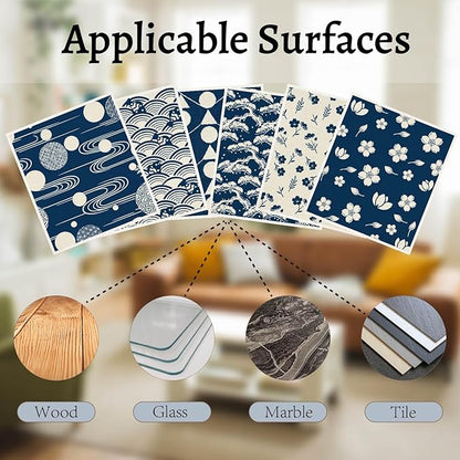 6PCS 6 Styles Blue Swedish Dish Cloths Bulk Flowers Japanese Pattern Reusable Kitchen Sponge Cleaning Cloths Quick Drying Absorbent Decorative Towels for Dishes Home Countertop Bathroom Use