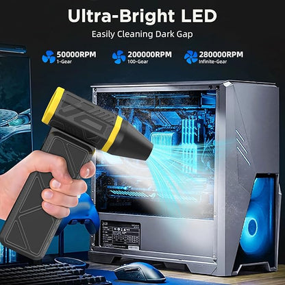 Upgrade Version-Cordless Air Duster-280000RPMSuper Power Air Duster Rechargeable,Stepless Speed Change Air Duster,with Display Screen & Light,Dust Blower for Computer, Keyboard, House,Outdoor and Car