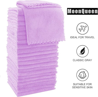 MOONQUEEN Ultra Soft Premium Washcloths Set - 12 x 12 inches - 24 Pack - Quick Drying - Highly Absorbent Coral Velvet Bathroom Wash Clothes - Use as Bath, Spa, Facial, Fingertip Towel (Purple)