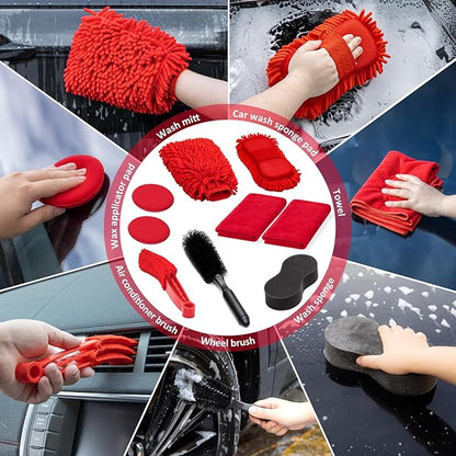 45Pcs Car Wash Cleaning Kit with High Power Handheld Vacuum Windshield Cleaning Tool with Side Mirror Squeegee Detailing Brushes Tire Brush Towels Complete Detailing Set for Car