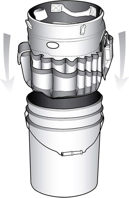 Bucket Boss Auto Boss Wash Boss Organizer for a 5 Gallon Bucket, with Fast-Drying, Exterior Mesh Pockets for Car Supplies, Allowing for Soap and Water in the Bucket, in Black, AB30060