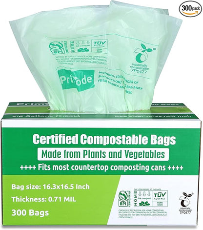 Compostable Bags, 2.6 Gallon Food Scraps Yard Waste Bags, 300 Count, Extra Thick 0.71 Mil. ASTM D6400 Compost Bags Small Kitchen Bag Certified by BPI and TÜV AUSTRIA