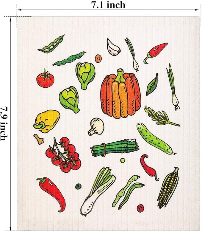 Remagr 18 Pcs Swedish Kitchen Dish Towels - Absorbent Dish Cloths, Quick Drying, Washable Cleaning Wipes, No Odor Hand Towel (Fruits)