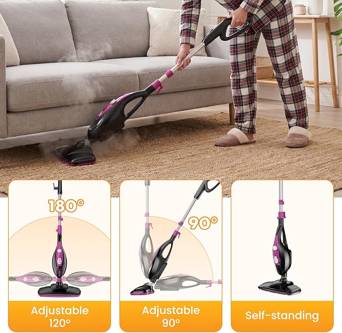 14-in-1 Steam Mop, 1550W Detachable Handheld Steam Cleaner for Floor Cleaning, 16.4 FT Cord, 2 Washable Pads, Multi-Purpose Floor Steamer for Hardwood, Carpet, Tile, Grout