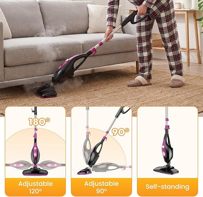 14-in-1 Steam Mop, 1550W Detachable Handheld Steam Cleaner for Floor Cleaning, 16.4 FT Cord, 2 Washable Pads, Multi-Purpose Floor Steamer for Hardwood, Carpet, Tile, Grout