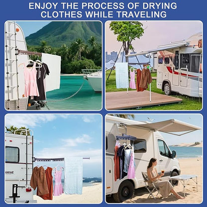 RV Clothes Drying Rack, 35 Inch Telescopic Trapezoid Laundry Hanger, Aviation Aluminum, Foldable & Rustproof, 50 LBS Load Capacity, Portable & Easy to Install for RV, Camper