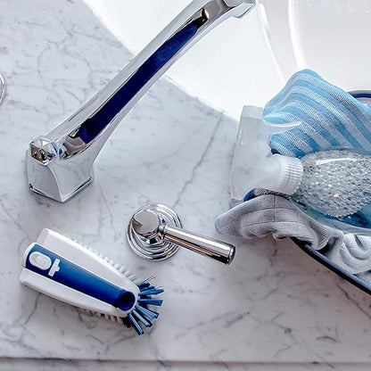 Unger Multi-Purpose Counter and Fixture Scrub Brush, Non-Slip Small Household Cleaning Supplies, Removes Dirt and Grime from Bathroom Sinks, Kitchen Countertops, and Faucets