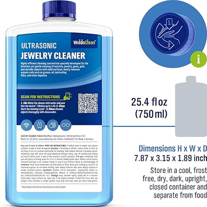 WoldoClean Ultrasonic Jewelry Cleaner Solution - 25.4 Fl Oz Concentrate Makes 8 Gallons for Gold, Silver, Platinum, Diamond Ring, Watch, Chain, Earring and Necklace