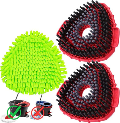 Mop Scrub Brush Replacement Head for Ocedar Easywring 1 Tank System, 2 Shower Floor Scrubber Hard Bristle Cleaning Brush, 1 Microfiber Chenille Pad Head for O Cedar Spin Mop
