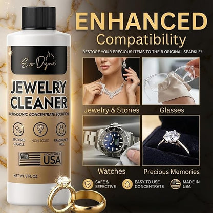 Evo Dyne 3-Pack Ultrasonic Jewelry Cleaner (8oz Per Bottle) – Solution for Diamond, Gold, Silver, Gemstones – Extra Concentrated Formula Jewelry Cleaner for Sonic and Ultrasonic Machines