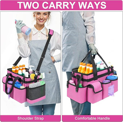 Cleaning Caddy,Cleaning Bag for Housekeepers,Cleaning Supplies Organizer with Handle,Rose Red