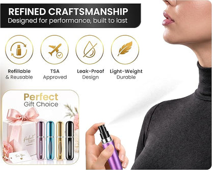 4 Pcs Refillable Perfume Atomizer, Travel Perfume Bottle Refillable and Leak-Proof, Portable Empty Cologne Atomizer, Mini Refillable Perfume Bottle for Pocket, Easy to Refill Decant Sprayer (5 ml)