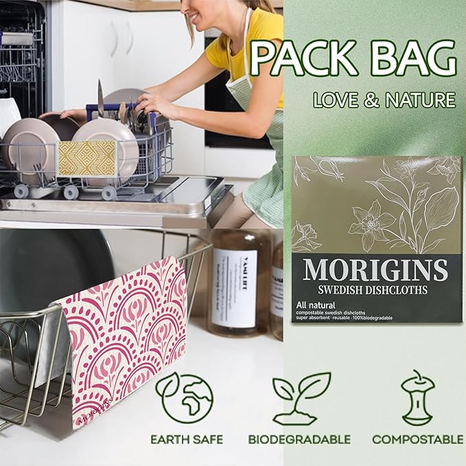 Swedish Kitchen Towel Set Reusable Kitchen Towel Set Absorbent Cellulose Sponge Cloth 8 Pack Set Biodegradable Ideal for Household Kitchen Cleaning