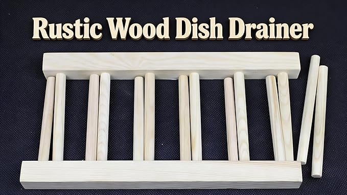 Wooden Dish Rack with 5 Compartments - Drying Drainboard Storage Holder for Plates, Bowls, Cups & Pot Lids, Kitchen Cabinet Organizer (Wood Color)