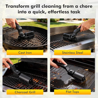 Electric Grill Brush with Rotary180°Adjustable Brush Head for BBQ,3-Speed Setting,Rechargeable,90Mins Runtime,Cordless,Waterproof, Anti-Shedding Wire Bristle and Grinding Brush for Grill Cleaning