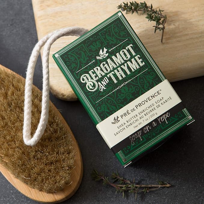 Pre de Provence Soap on a Rope Shea Butter Enriched French Bar Soap, 200g, Bergamot & Thyme