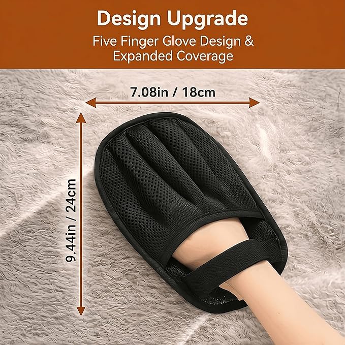 2 PCS Upgraded Pet Hair Removal Gloves with Snug Elastic Wrist Electrostatic Five-Finger Reusable Fur Remover for Cats & Dogs, Effortless Cleaning Tool for Couch, Carpet, Clothing & Car Seats