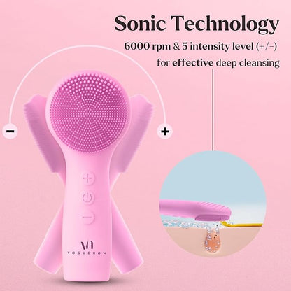 Facial Cleansing Brush - for Deep Cleansing, Gentle Exfoliating and Massaging - Waterproof and Rechargeable Face Cleanser Brush - Silicone Sonic Vibration Face Scrub Brush - Electric Face Washer