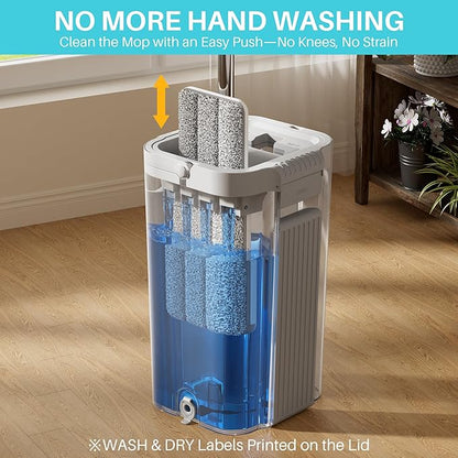 JOYMOOP 8L Flat Mop System with Extension Handle, Large Capacity for Household & Commercial Use, Ideal for Floor, Window & Wall Cleaning – Includes 5 Washable Microfiber Pads for Wet & Dry Use