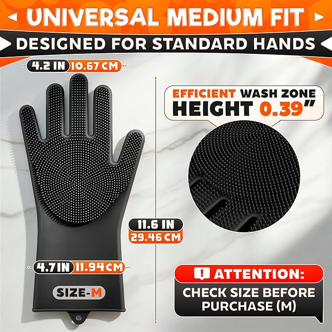 ALPENKOK Silicone Dishwashing Gloves with Scrubber – Non-Slip Silicone Gloves wor Washing Dishes | Household Use