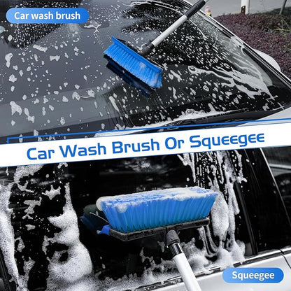 Ordenado 56" Car Wash Brush with Long Handle - Car Cleaning Brush with Soft Bristle & Squeegee, Scratch-Free Car Cleaning Mop Kit for Washing Exterior & Snow, Universal for RV Boat Truck SUV Blue
