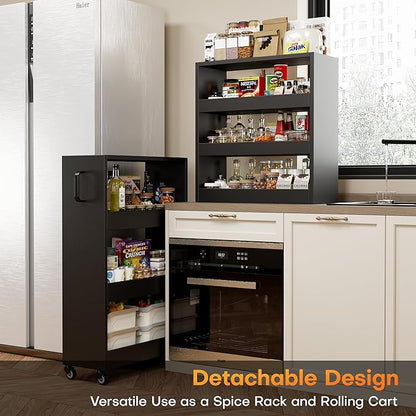 Slim Storage Cart, Lightweight 6 Tier Metal Rolling Utility Kitchen Cart on Wheels, Mobile Storage Shelving Unit Organizer for Bathroom Laundry Office Narrow Places (Black, 10" D)