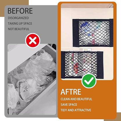 3Pack Plastic Bag Holder Mesh Storage Net Grocery Holder with Adhesive Backing Organizer Dispenser for Garbage Wrap Shopping Bag Wall Mounted 3 Size