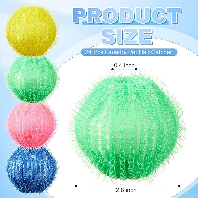 24 Pcs Pet Hair Remover for Laundry Catcher Balls Reusable Lint for Washing Machine Effective Cat Dog Laundry Pet Hair Catcher for Clothes Sheets Towels Blankets(Multicolor)