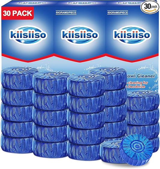 KIISIISO Automatic Toilet Bowl Cleaner Tablets Blue 30 Pack, Drop-In Tank Cleaner for Bathroom, Prevent Stains & Deodorize, Septic Safe, Long-Lasting Cleaning Tabs - Fresh Scent